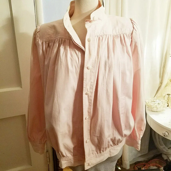 Vintage 80s Pastel Pink Denim Jacket w/ Shoulder Pads Size 5/6 - Picture 1 of 2